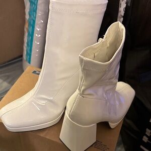 Chic White Heeled Boots for Women - 5”heel platforms, 5”wide, Height:7” w/Box